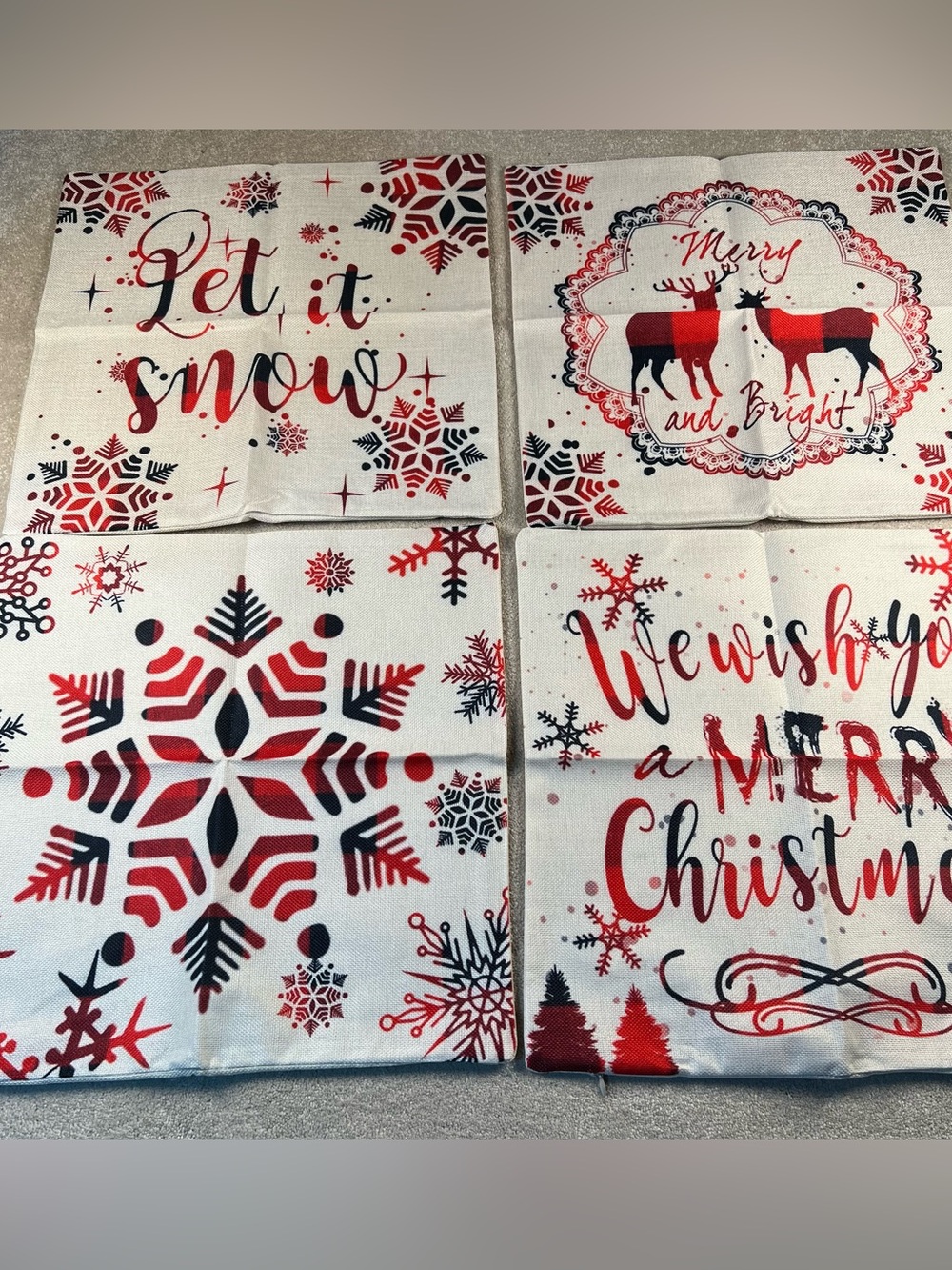 Christmas Pillow Covers Set of 4 Red Black Woven